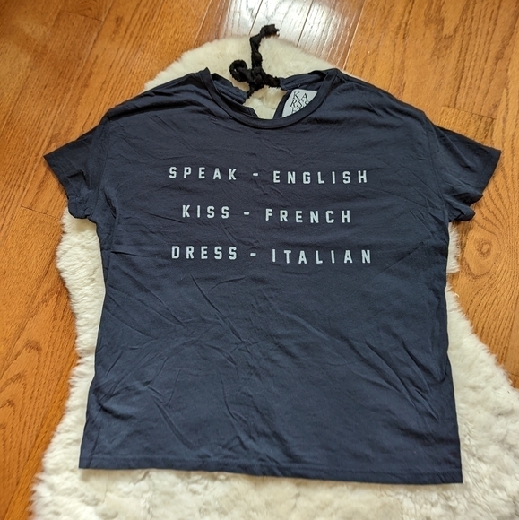 Zoe KARSSEN speak English kiss French dress Italian short sleeve tee black small - Picture 4 of 9